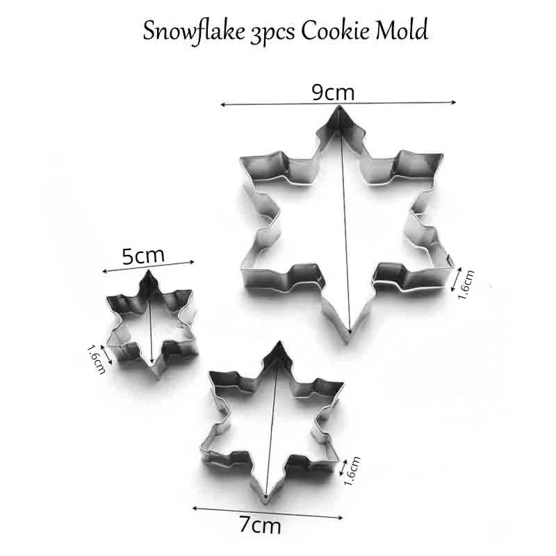 3-piece Snowflake Cookie Mold Food-grade Stainless Steel Baking Tool DIY Cookie Cutters for cookie cutters