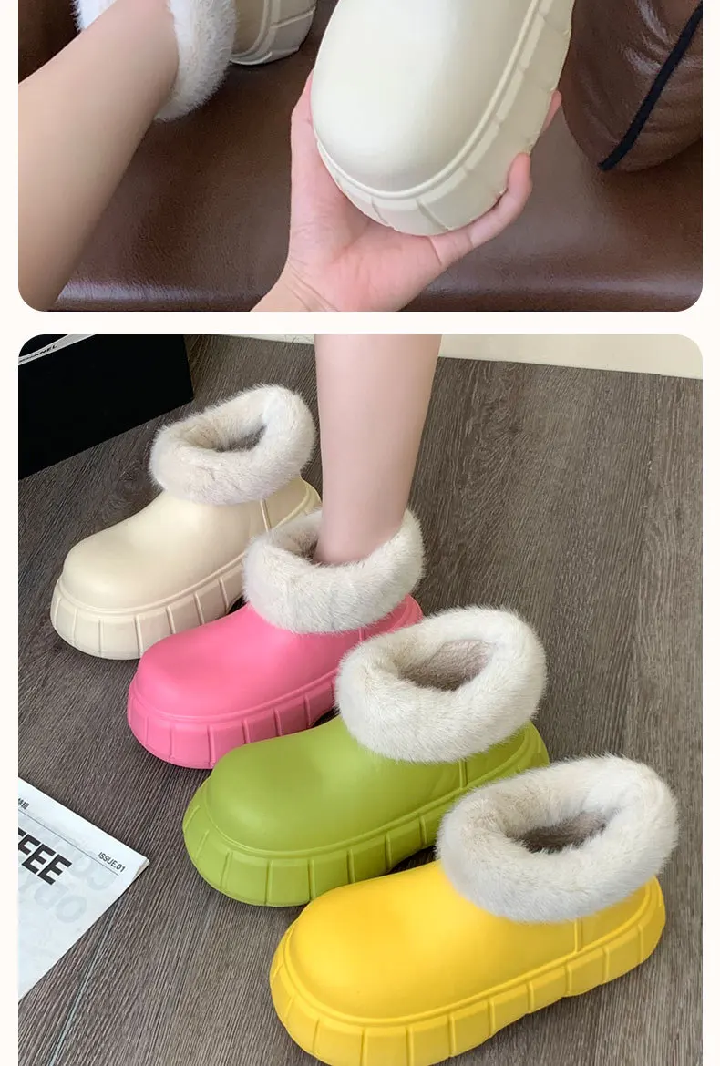 Shevalues wasserdichte Winters tiefel für Frauen Mode pelzige Schuhe für zu Hause gemütliche Plüschs chuhe dicke Sohle leichte Baumwoll pantoffeln – Detail 5
