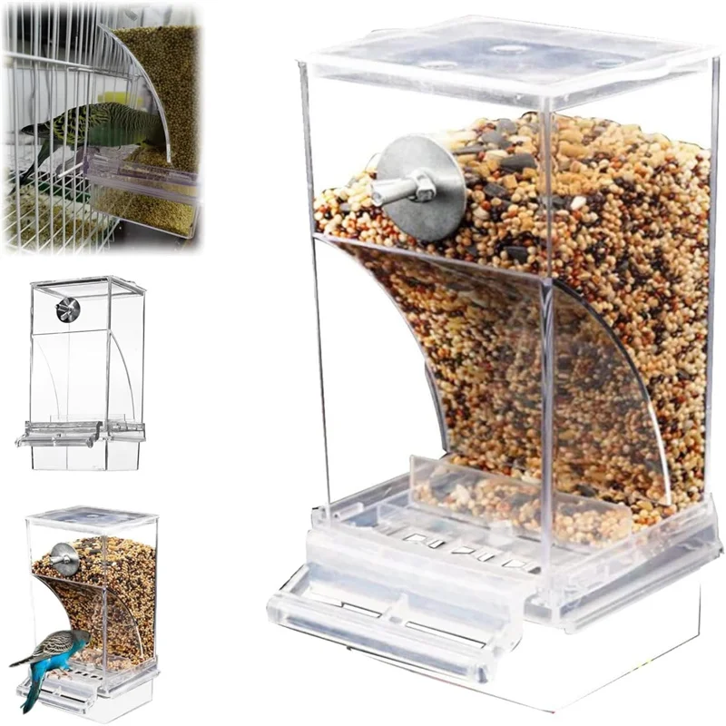 No Mess Bird Feeders Automatic Parrot Feeder Drinker Acrylic Seed Food Container Cage Accessories For Small And Medium Parakeets parrot feeder bird feeder