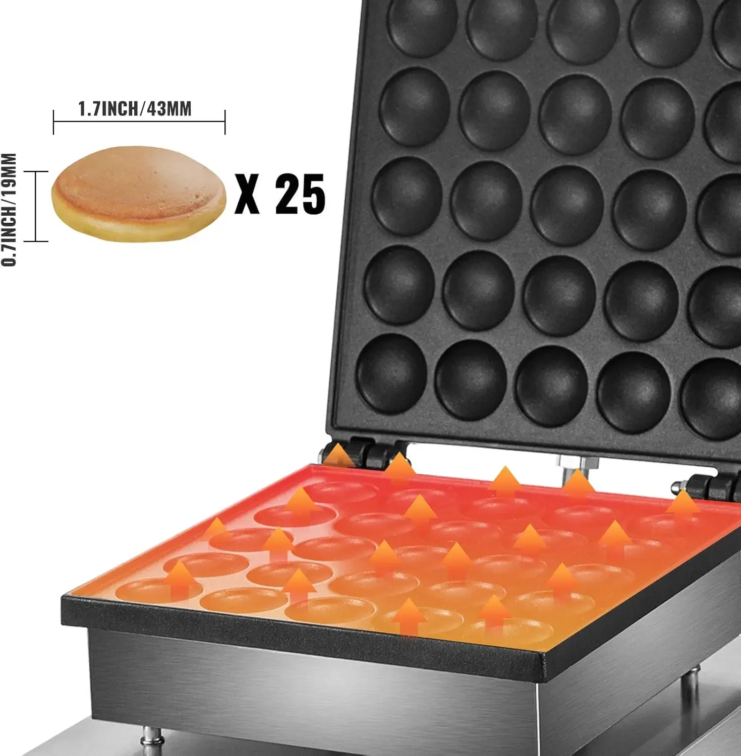 Mini Dutch Pancake Maker, 1.7-Inch Diameter Mini Pancake Machine Electric Poffertjes for 25PCs Round Pancakes, 4