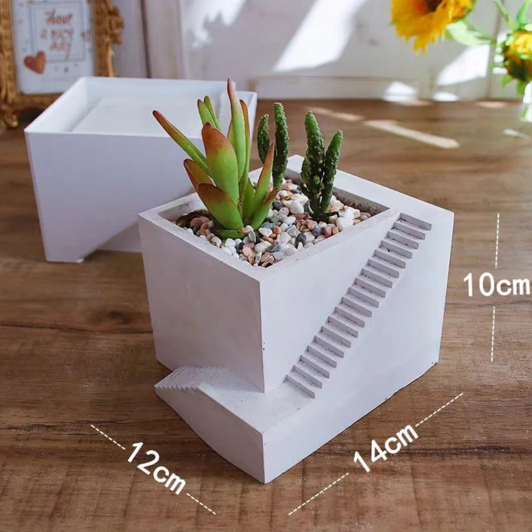 Microlandscape 계단 석고 화분, 실리콘 몰드 콘크리트 시멘트 다육 식물 화분, 탁상 장식 몰드