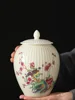 Exquisite Flower and Bird Storage Jar with Lid Ceramic Striped Candy Miscellaneous Grains Sealed Jar Kitchen Storage Container 4