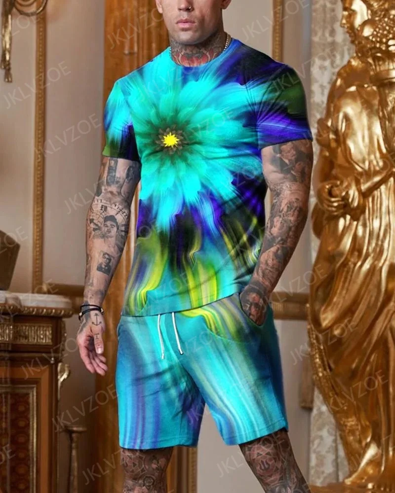 

Summer Men's Fashion T-shirts Set 2 Pieces Short Sleeve Pants 3D Printed Tracksuit Oversized Casual Outdoor Suit Jogging Outfit