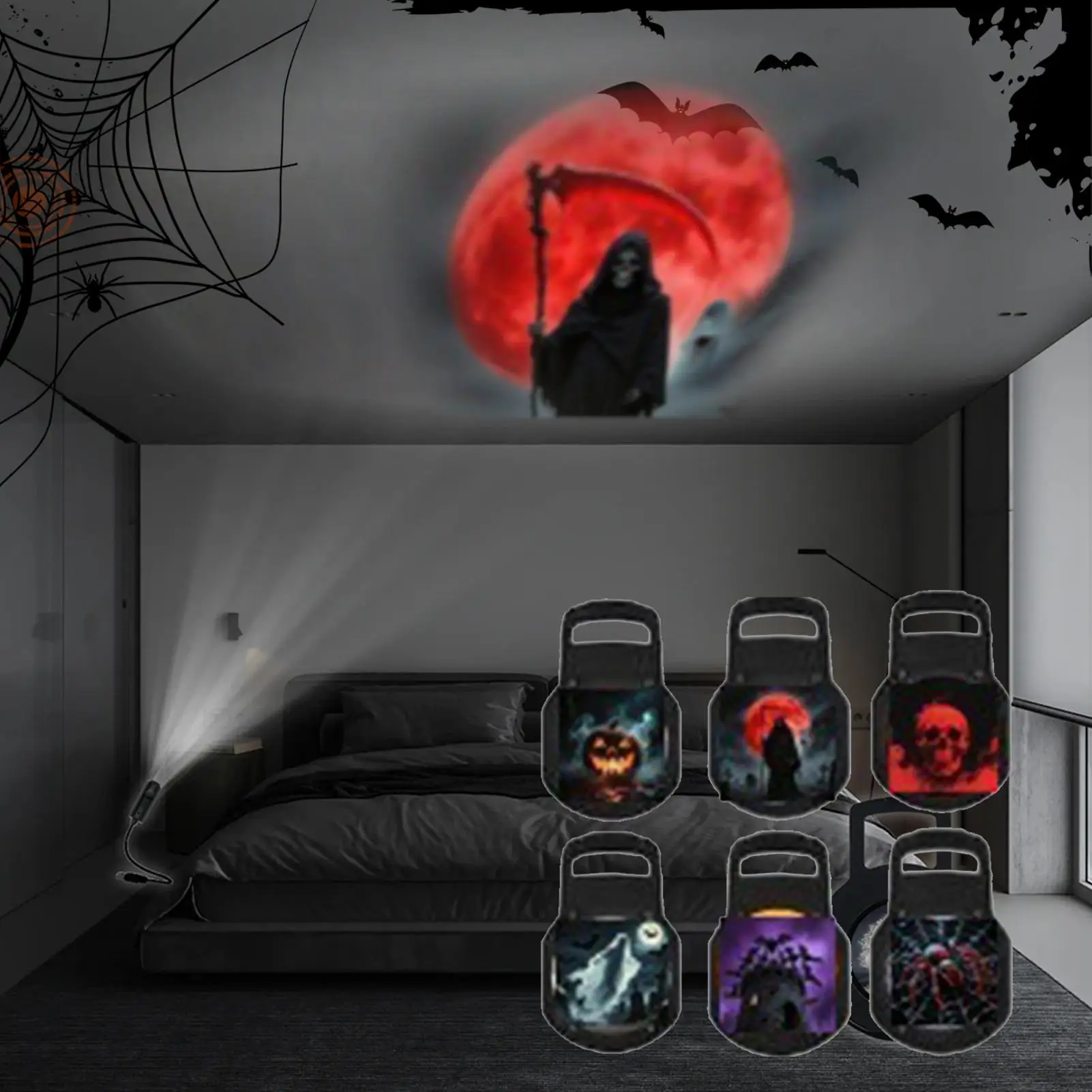 Halloween Projector 360-Degree Rotating LED Halloween Decoration Lamp for Theater Ceiling Room Night Illumination Bedroom Patio