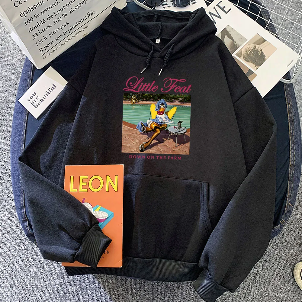 Little Feat Down on The Farm Hoodies Duck Funny Cartoon Graphic Sweatshirts Pocket Sudadera Mujer Winter Long Sleeve Hooded Tops 3