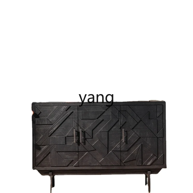 

CX Black Solid Wood Porch Living Room Wall Sideboard Cabinet Advanced Sense Three-Dimensional Emblema Storage