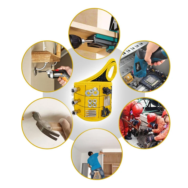 Magnetic Wristband Repair Tool Bag for Holding Screws Nails Drilling Bits Wrist Tool Holder Storage Tool Bag