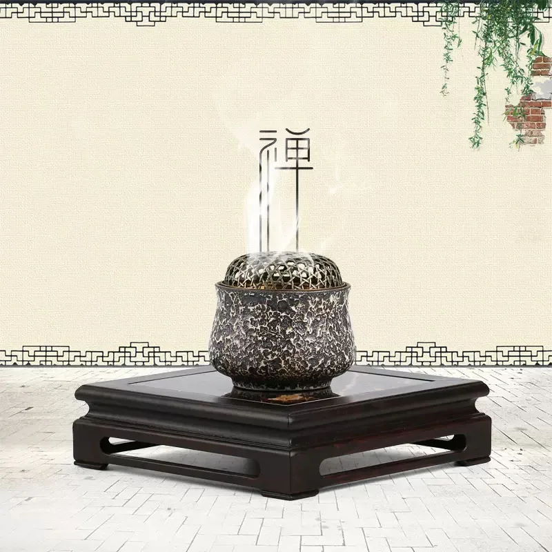 Carving Handicraft Ornament Base with Marble, Solid Wood Shelf, Flower Pot, Vase, Buddha Statue, Bracket