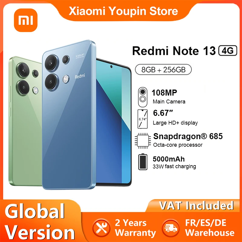 Xiaomi-Smartphone Redmi Note 13, versión Global, 4G, Pantalla AMOLED de 6,67 pulgadas, 120Hz, triple cámara trasera de 108MP, procesador Snapdragon 685, 5000 mAh