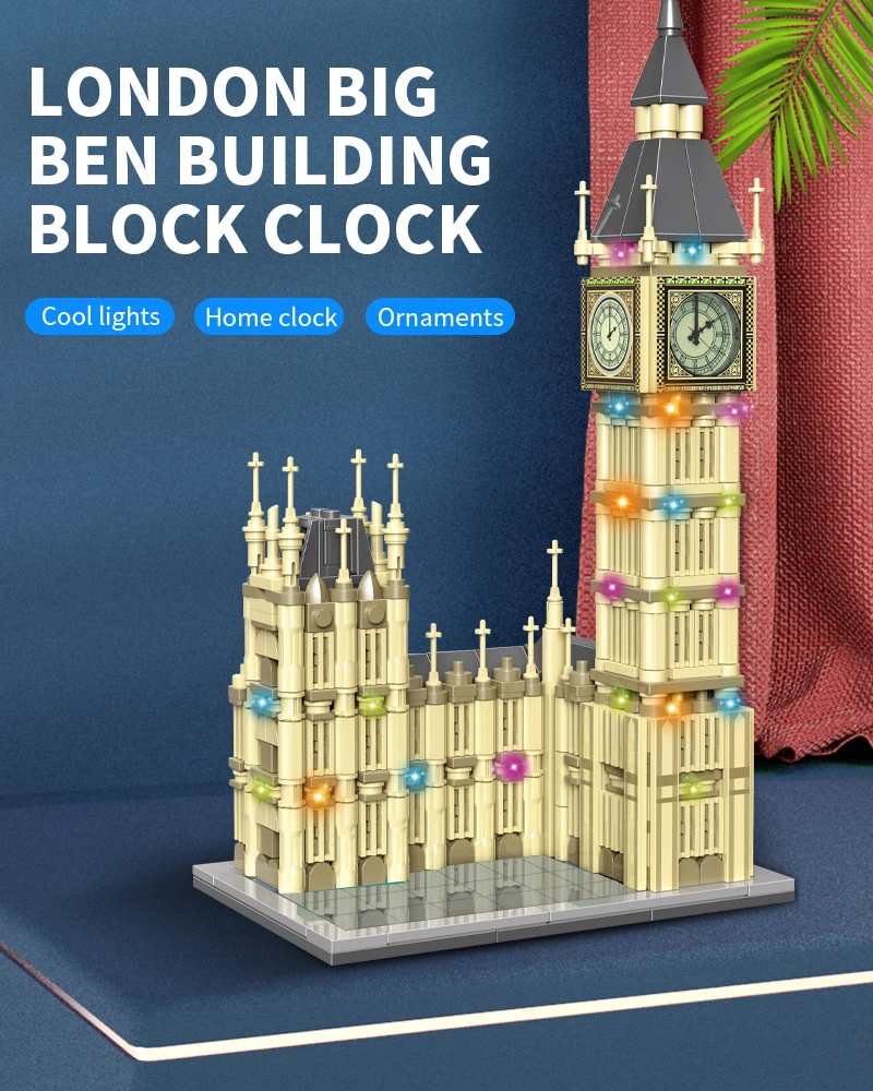 815pcs City Architecture MOC 3D Pointer Rotation Luminous Clock Building Blocks Friends LED Lights Big Ben Bricks Toys For Kids wooden block puzzle