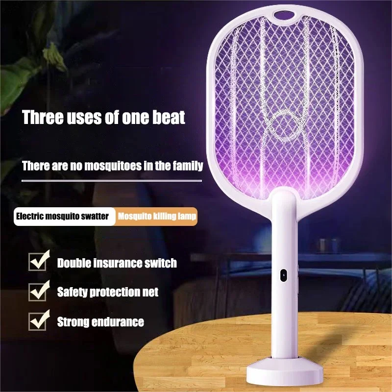 Electric Mosquito Swatter 2-in-1 Fly Swatter Trap Electric Mosquito Killer USB Rechargeable Mosquito Racket Fly Trap Bug Zapper