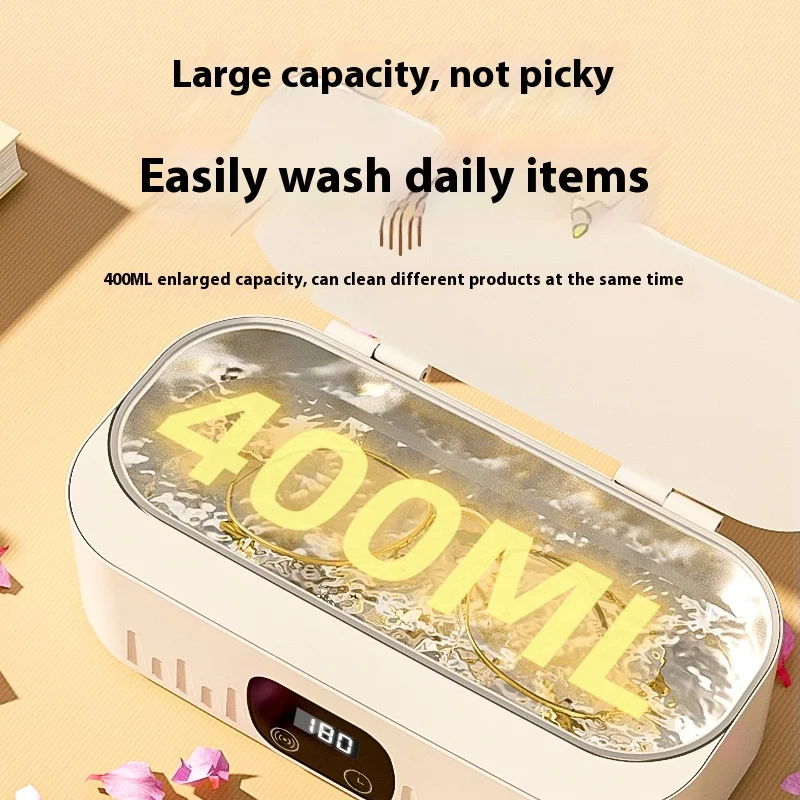 Small ultrasonic home cleaner high-frequency vibration tool for glasses, jewelry, and tableware for deep cleaning.
