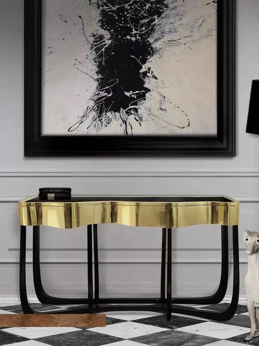 Factory Luxury Stainless Steel Boca Do Lobo Console Table Toughened Glass Marble Top Entry Table With 3 Drawers