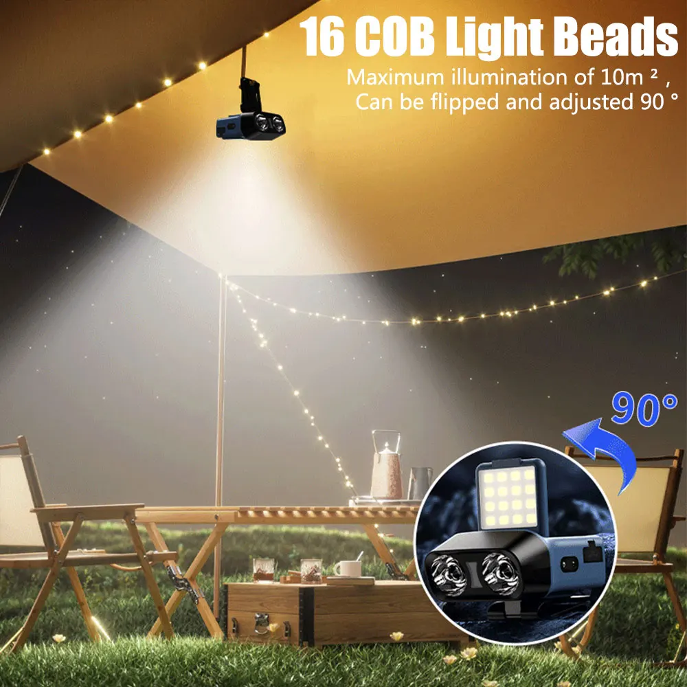 센서 COB LED 헤드램프 캡 클립 라이트, USB 충전식 헤드 손전등, 내장 배터리 헤드라이트, 낚시 캠핑용 LED 헤드