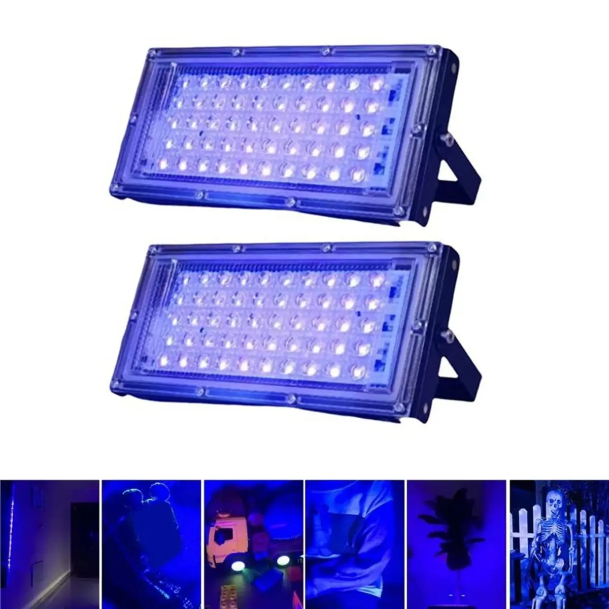 【ALLOWANCE】디스코 무대 조명 50W LED UV 투광등 2개 IP65 395Nm UV 램프 형광등 파티용