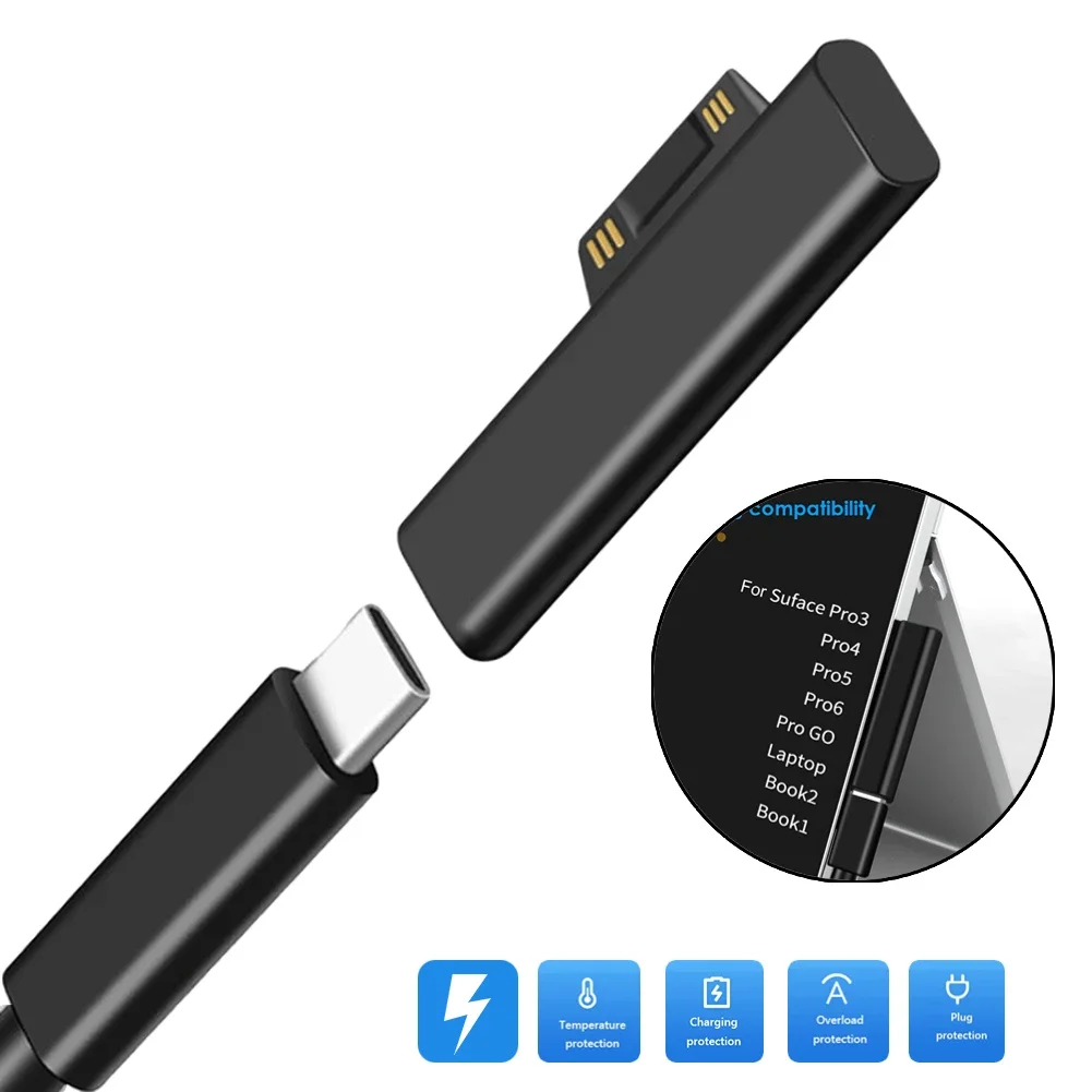 Type C Female PD Fast Charging Converter Charger USB C Power Adapter Plug For Microsoft Surface Pro 7/6/5/4/3/Go/Book power adapter,power charger