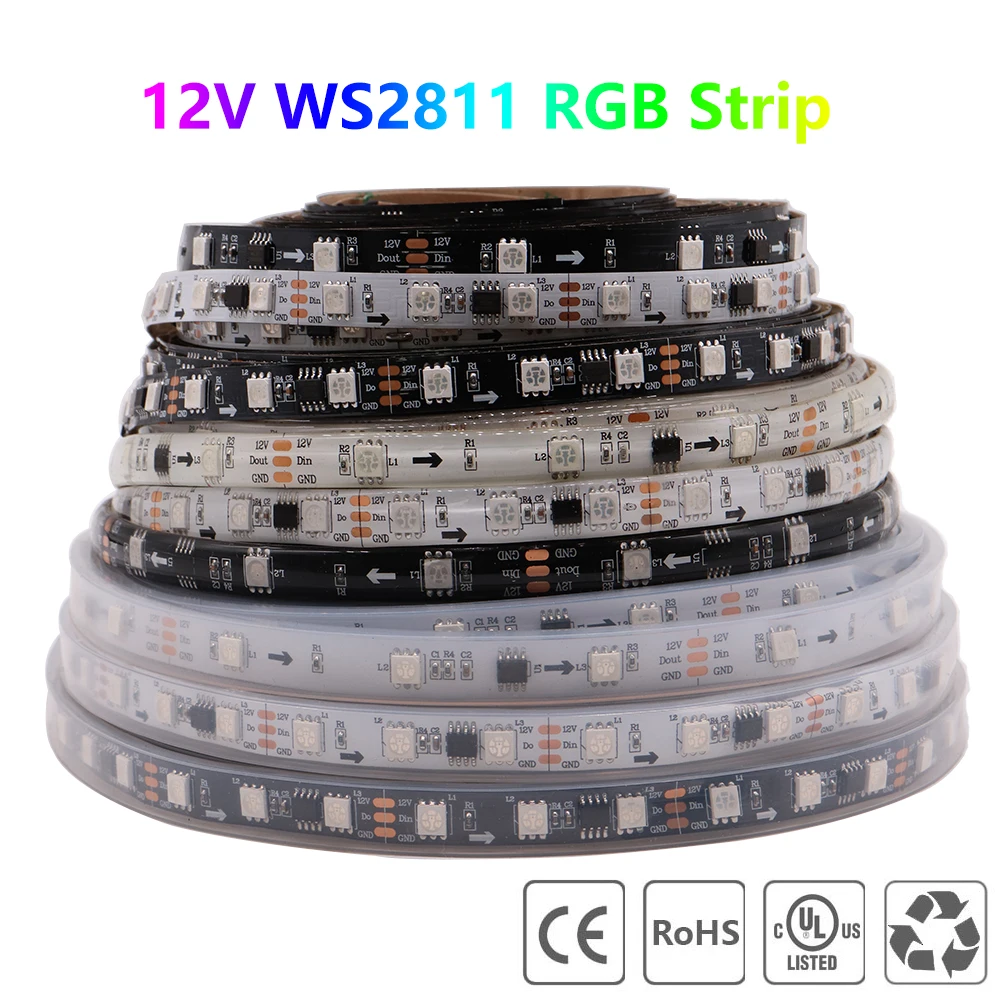 

WS2811 RGB Smart Led Strip Lights 5050 SMD Individually Addressable Tape External 1 IC Control 3 Led Lighting For Decor DC12V