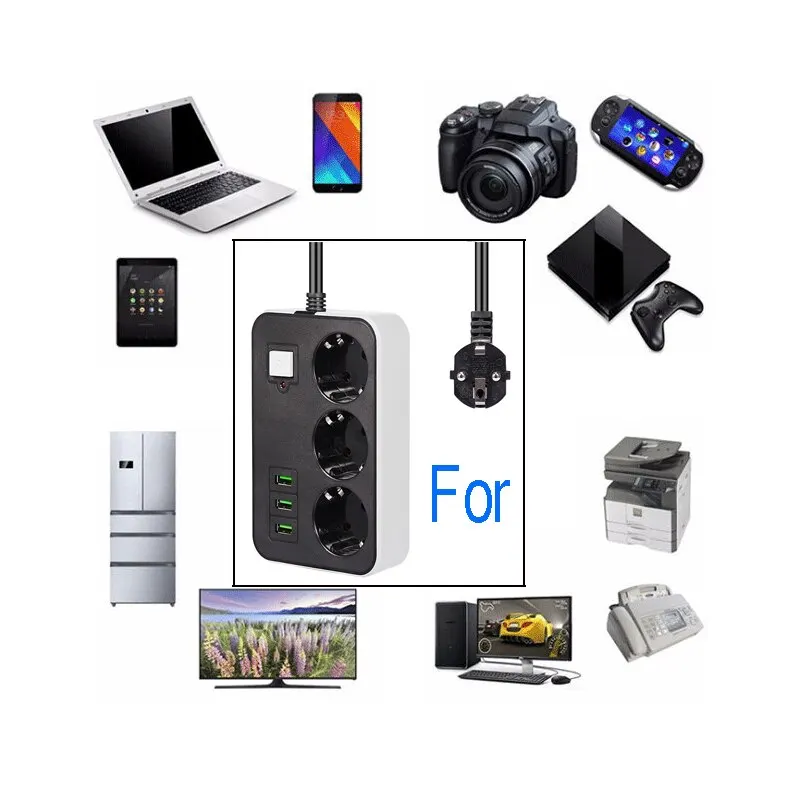 Round Power Strip USB Travel Adapter Socket Power Plug Eu 2M 3M 5M Extension Cable Kitchen Household Use Universal Charger 2
