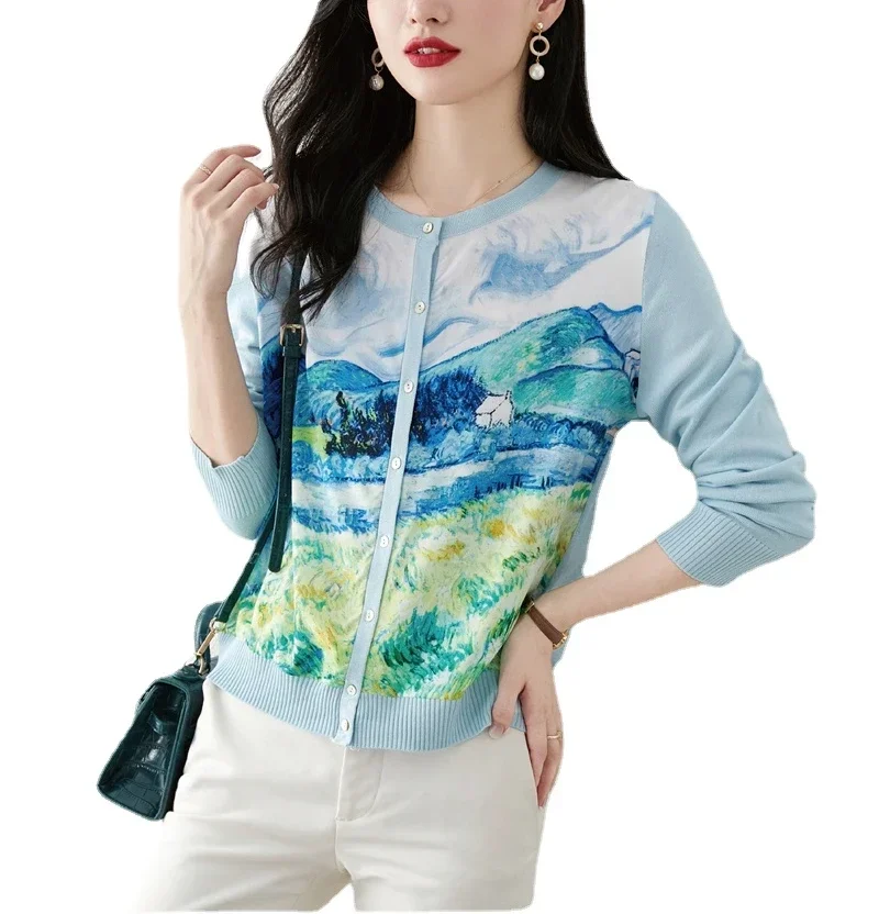 

Spring Women Print Cardigans Lady's Air-condition Tops Women Tops for Women Full Sleeves