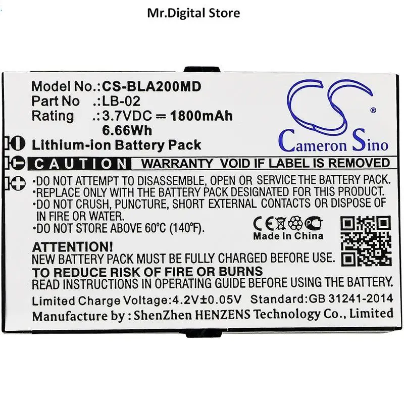 

Cameron Sino 1800mAh Battery 12-100-0001,LB-02 for Bolate A2, A3, A4, Q5