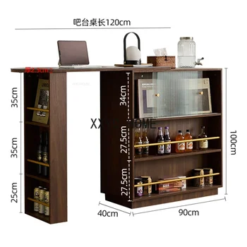 Designer Solid Wood Bar Tables Nordic Kitchen Furniture Home Retro High Table Glass Storage Cabinet Living Room Telescopic Table
