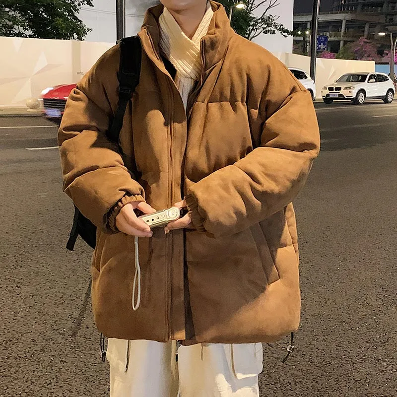 

Winter Suedette Puffer Jacket Men Classic Colors Go with Everything Thicken Warm Parkas Oversize Walk Faux Suede jacket men