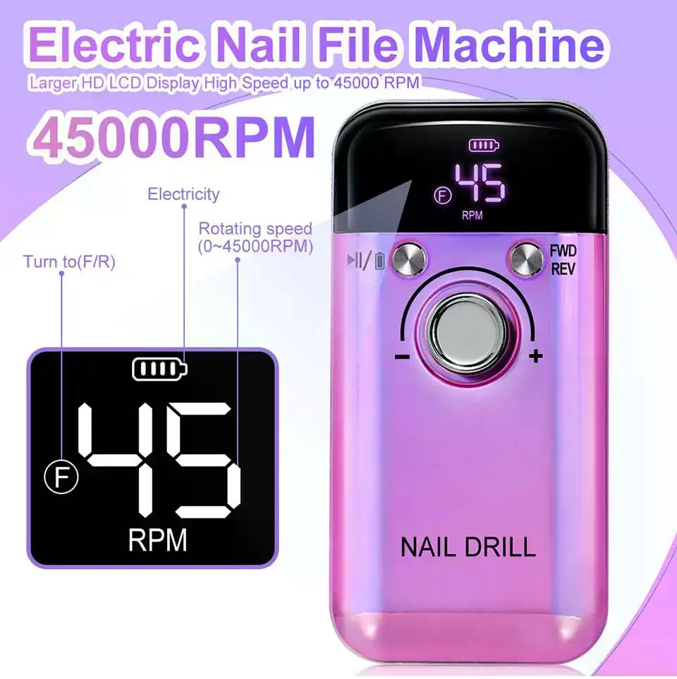 Description Picture 2 of itemNew 45000RPM Rechargeable Electric Nail Drill Machine Professional Nail art Drills Gel Nails Polish Portable Nail File Manicure