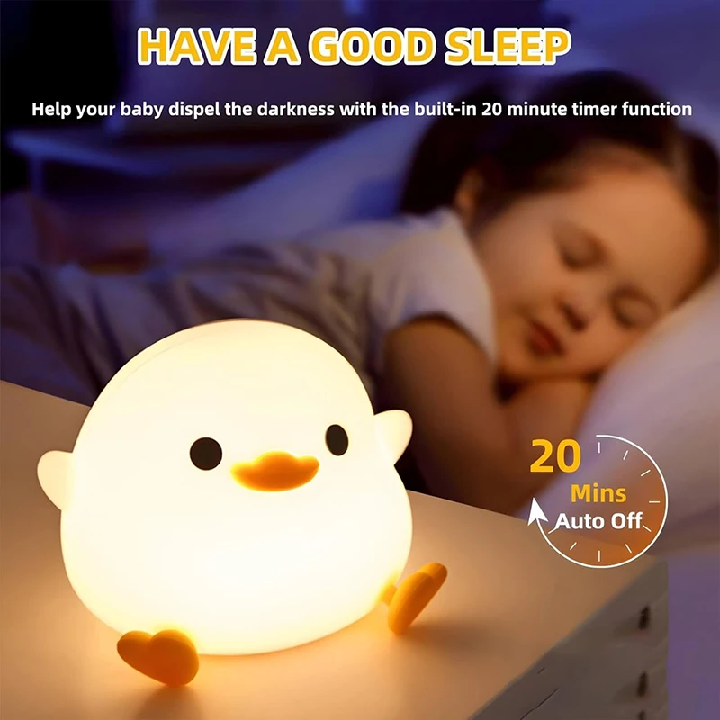 DoDo Duck Night Light, Cute Duck Lamp, Rechargeable Dimmable Nightlight, Silicone LED Bedside Lamp Nursery Touch-Sensitive 4