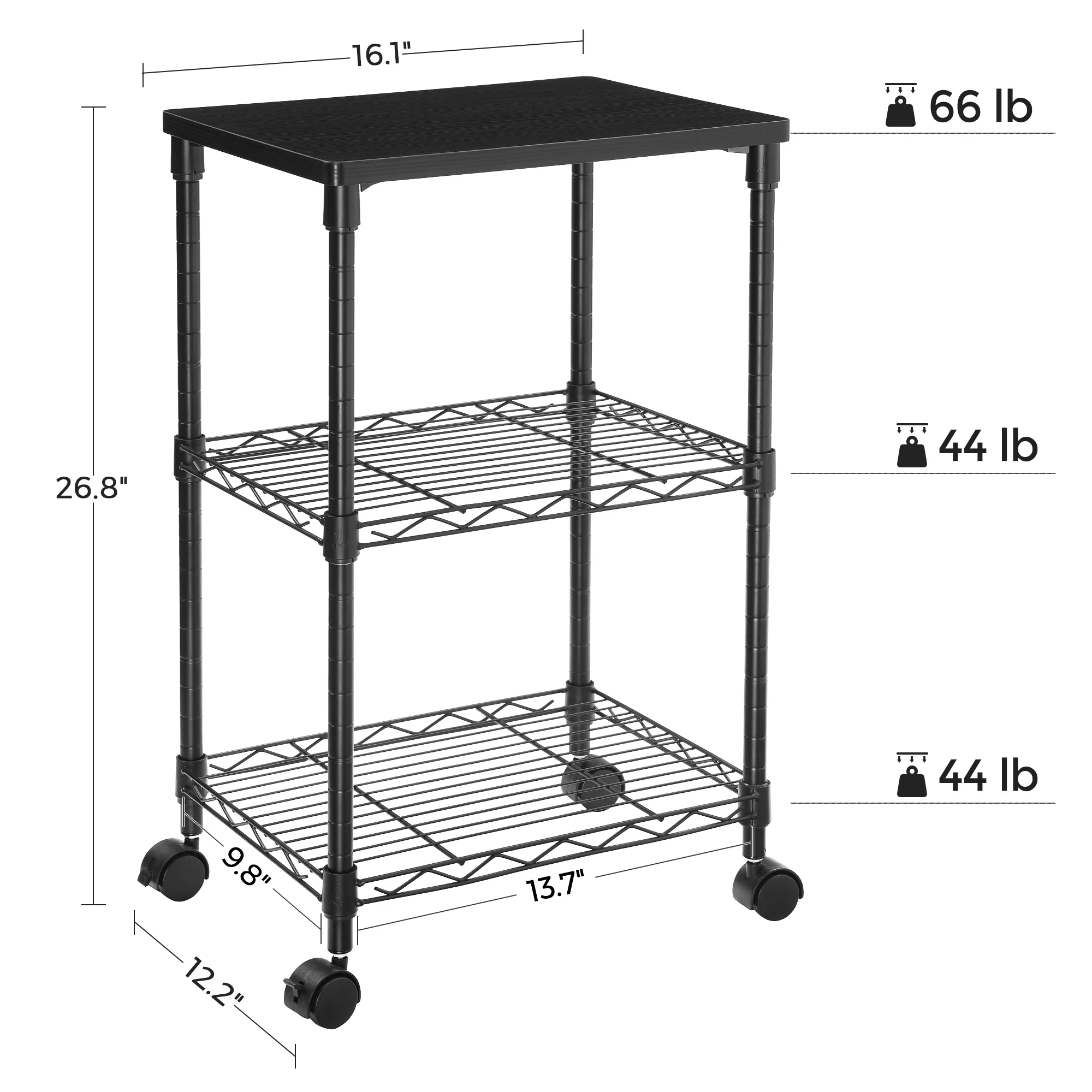 SONGMICS 3 Tier Printer Stand, Printer Table with Wheels, Rolling Printer Cart, Printer Desk with Metal Frame for Home Office 6