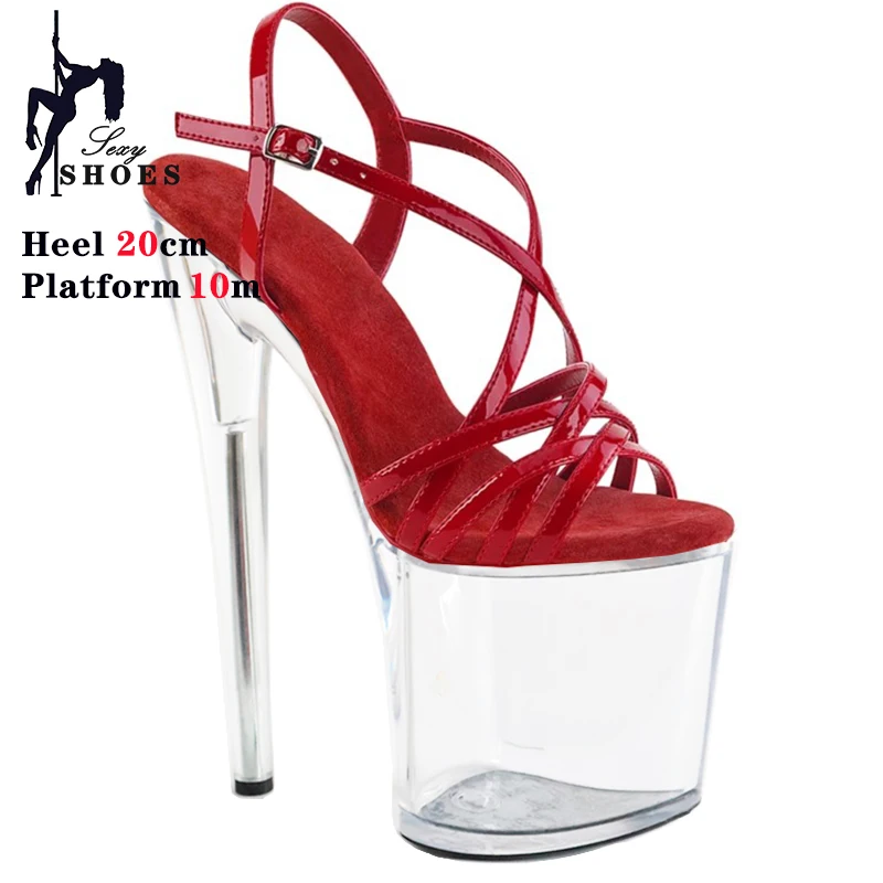 NEW 20CM Open Toe Platform High Heels Sandals Sexy Ankle Strap Gladiator Party Dress Women Shoes Crystal Platform Lady Shoes
