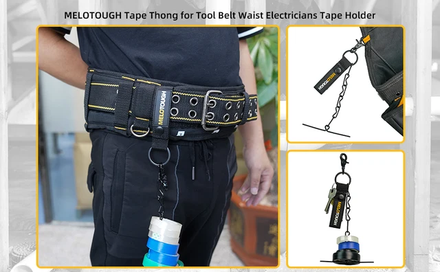 MELOTOUGH Tape Thong for Tool Belt Waist Electricians Tape Holder Chain  with Keyring and trigger snap hook Balck color 2 pack