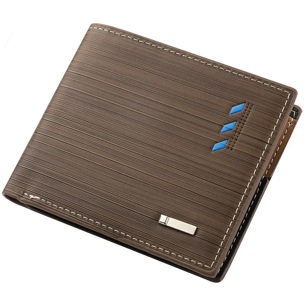 Business Men's Short Wallet Microfiber Synthetic Leather Short Wallets Men Stripe Male Purse Coin Pouch Multi-functional Cards 2