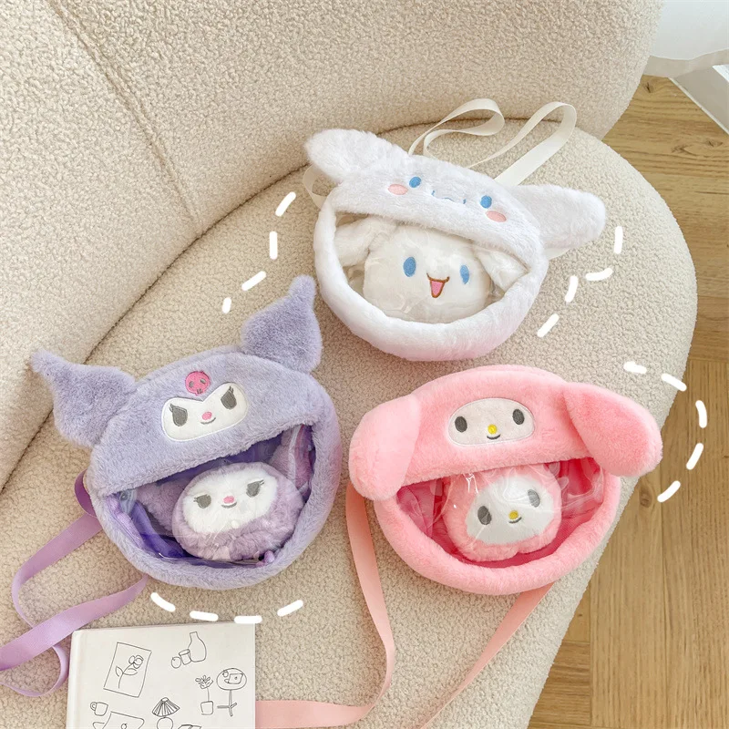 

Плюшевая сумка для куклы аниме Sanrio Kawali, мультяшная фигурка Kuromi Cinnamoroll My Melody, рюкзак на одно плечо, плюшевые игрушки для девочек