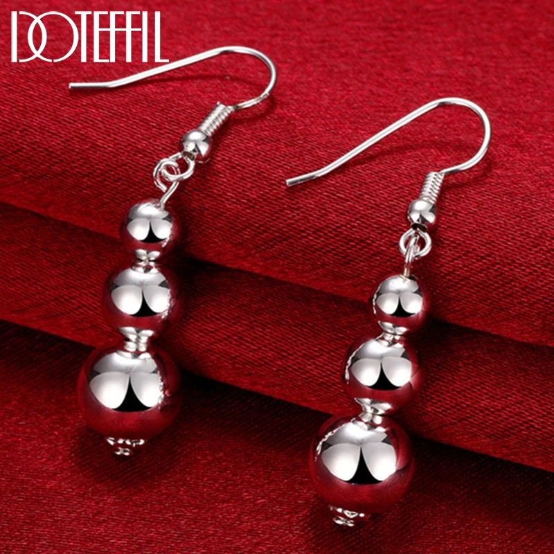 DOTEFFIL 925 Sterling Silver 6 8 10mm Hollow Bead Ball Drop Earrings For Woman Wedding Engagement Fashion Party Charm Jewelry