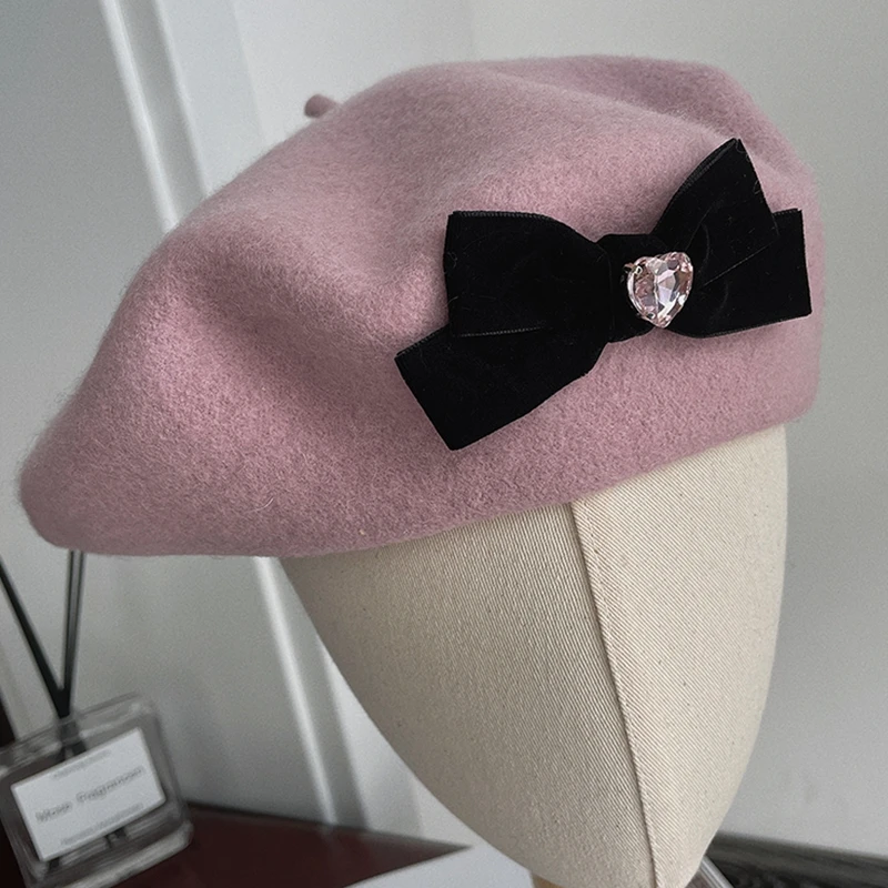 Pink Wool Beret Hats for Women Winter Warm French Artist Hats Sweet Beanies Hats Plain Berets Lady Black Friday Sale 2022 1