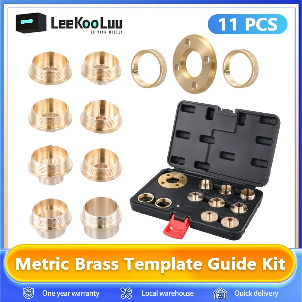 LeeKooLuu 11Pcs Metric Brass Template Guide Kit Woodworking Router Bushing Guide 10-30mm Copper Premium Router Guide Bush