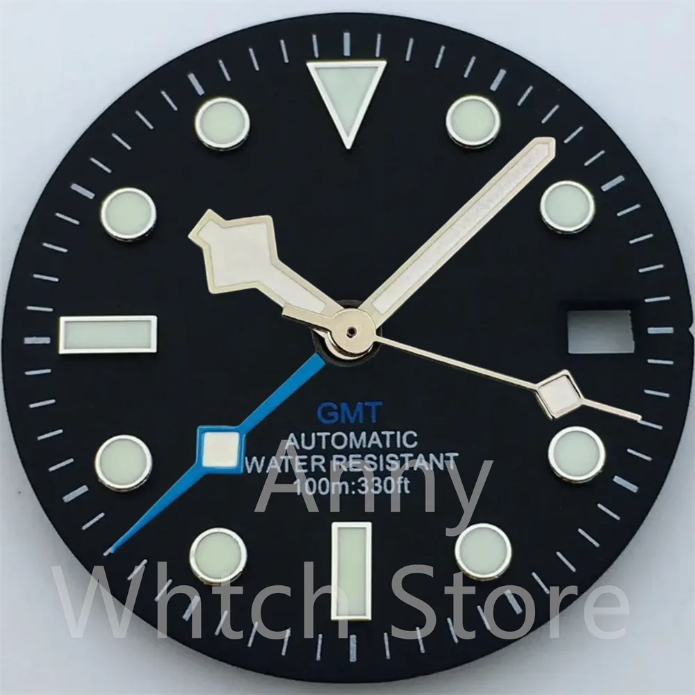 Green Luminous GMT Watch Dial with Four Hands - Premium 29mm Replacement Part