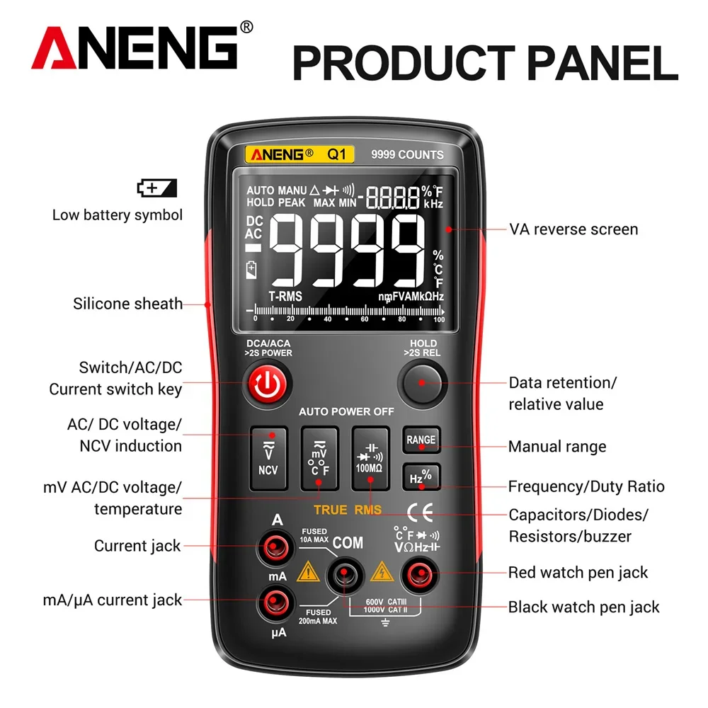 ANENG Q1 Digital multimeter 9999 Counts True RMS automotive electrical Transistor Capacitor NCV tester Professional meter test digital multimeter,multimeter tester