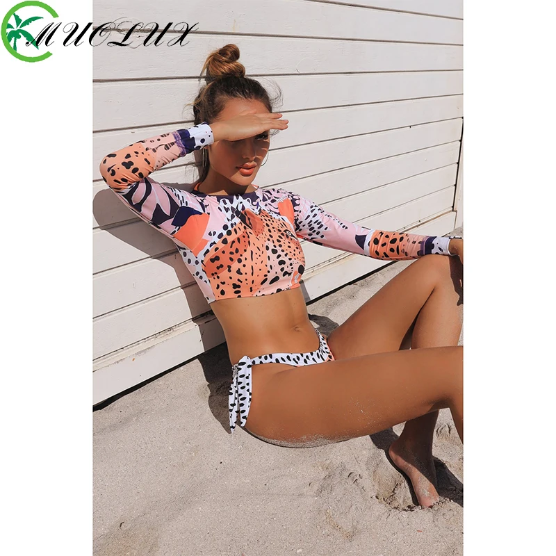 MUOLUX 2024 Sexy Long Sleeve Bikinis Women Swimsuit Leopard Print Bathing Suits Beachwear Brazilian Bikini Set Biquini Female