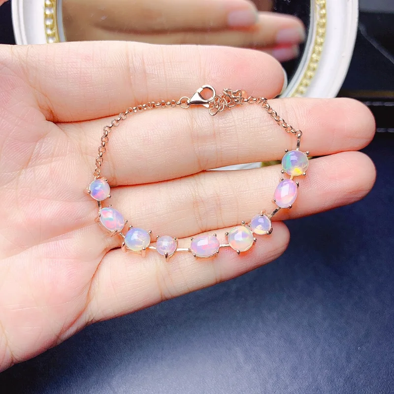 Yulem New Natural Opal Bracciale, Bracciale In Argento 925, Bracciale Da Donna, Squisitamente Realizzato, Atmosfera Lussuosa