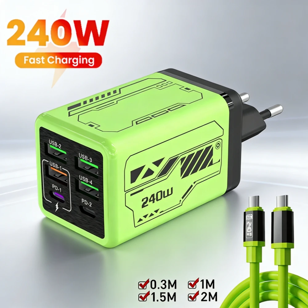 240W 6 in 1 Charger PD Type C Fast Charging Phone Power Adapter For iPhone Samsung Xiaomi EU/US Plug Quick Charge Wall Charger