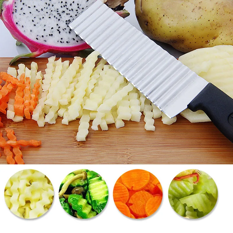 Potato Slicer Stainless Steel Crinkle Wavy Slicer Knife Dough Vegetable Fruit Chopper French Fry Maker