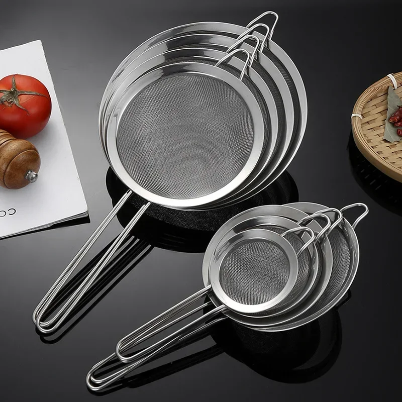 Stainless Steel Wire Fine Mesh Oil Strainer Flour Colander Tea Sifter Kitchen Sieve Filter Tool Metal Strainer Set  Long Handle