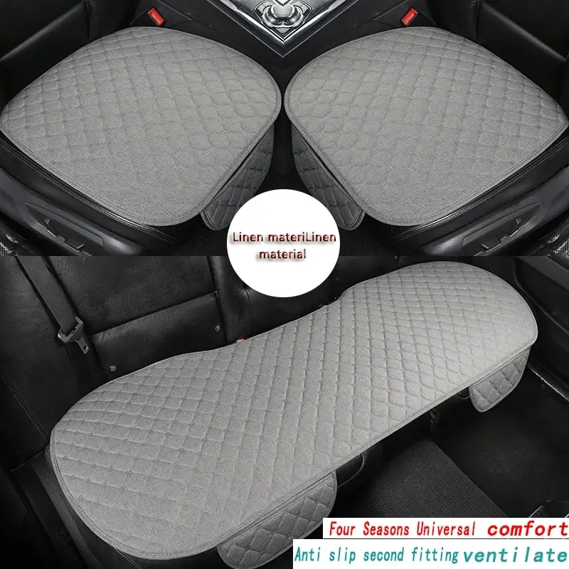 Quilted Embroidered Linen Car Cushion Set - Universal Fit, All-Season, Three-Piece