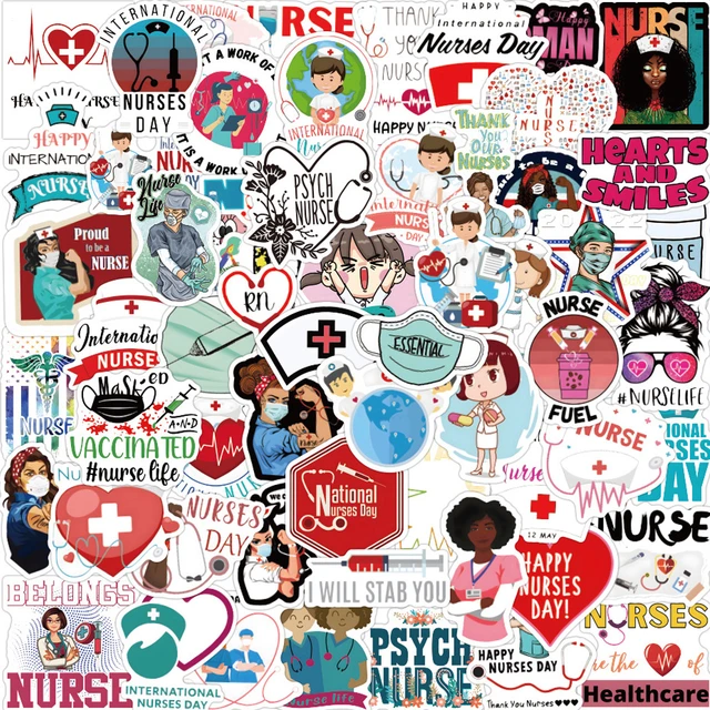 50 Pcs Nurse Stickers, Vinyl Nursing Stickers Decals for Laptops