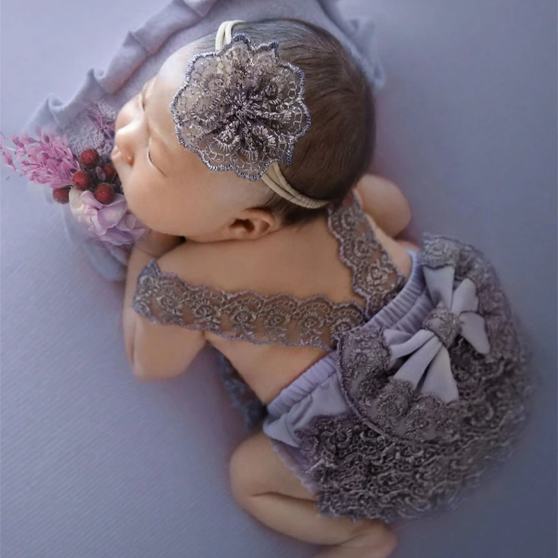 

Baby Girls Photography Props Bowknot Braces Dress Flower Hairband Newborns Photo Props Photoshoot Hairband Infant Photo Outfit