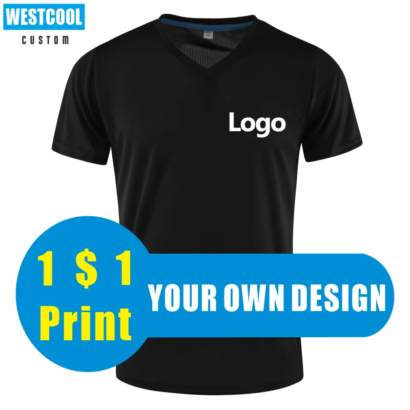 

WESTCOOL Men And Women Sport Quick Drying V Neck T Shirt Custom Logo Print Personal Design Tops Embroidery Summer 7 Colors 2022