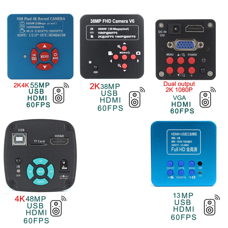 연속 줌 스테레오 삼안 현미경, 0.5X 2X 보조 대물 렌즈, 4K HDMI USB 현미경 카메라, 3.5X-90X, 48mp, 55mp