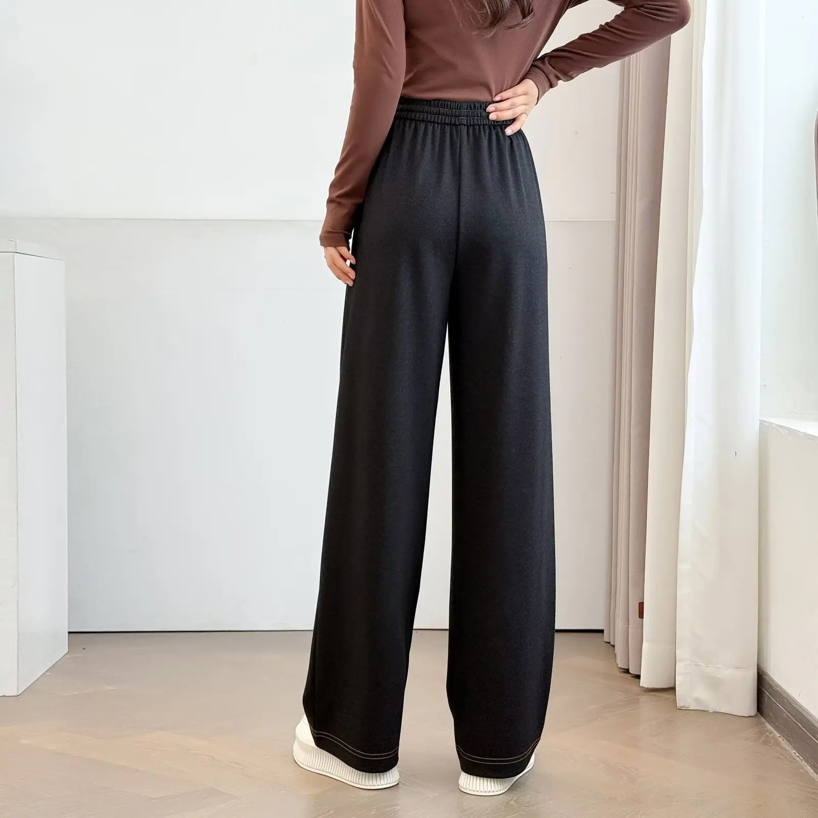Plus Size Women's Straight Leg Jeans Autumn New Style Simple Drawstring Elastic Waist Long Pants Casual Trousers 8023