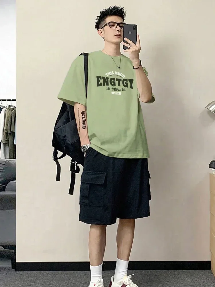 thumbnail image 1 of Conjunto de pantalones cortos con alfabeto para hombre, trajes deportivos grises, oferta de estilo coreano, conjuntos de camisetas y pantalones cortos de dos piezas para hombre, novedad en camisetas y, 1 of 4